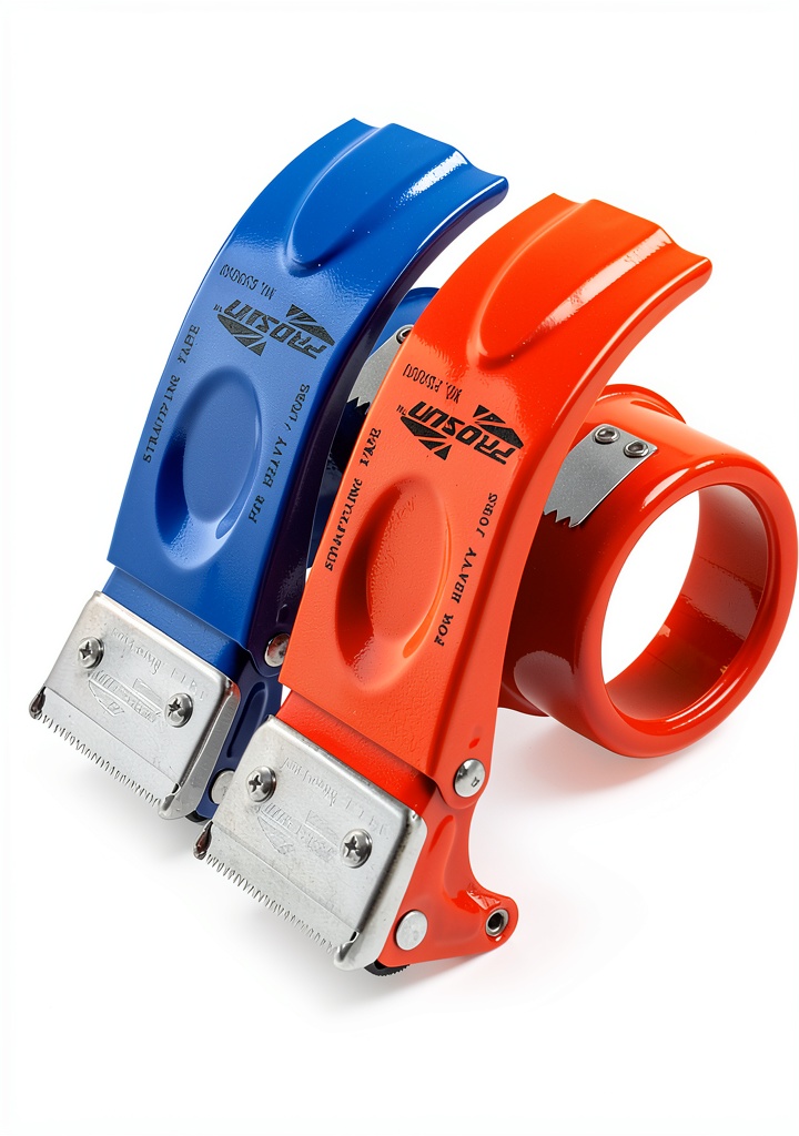 DDHOM metal tape dispenser in orange and blue colors on a desk