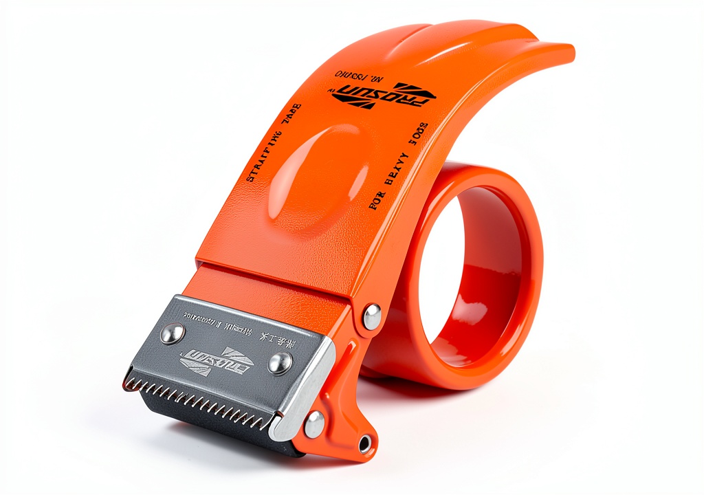Roucerlin metal tape dispenser in orange on a packing table