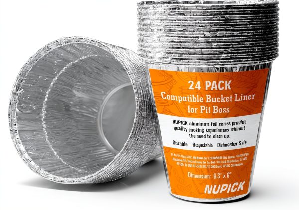 Grease Bucket Liner NUPICK 24-Pack 6.3×6.0in Aluminum for Pit Boss-0
