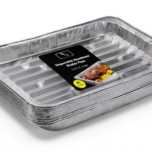 Disposable Aluminum Broiler Pans 25 Pack DCS Deals Ribbed 13.4x9in-0