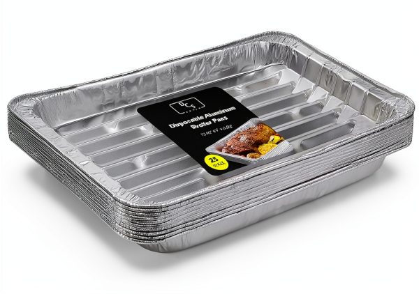 Disposable Aluminum Broiler Pans 25 Pack DCS Deals Ribbed 13.4x9in-0