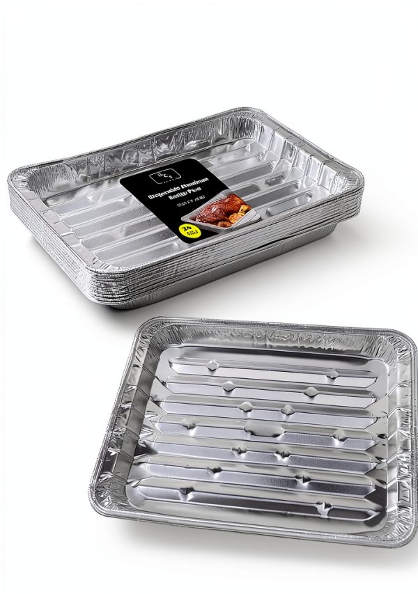 Disposable Aluminum Broiler Pans 25 Pack DCS Deals Ribbed 13.4x9in-3